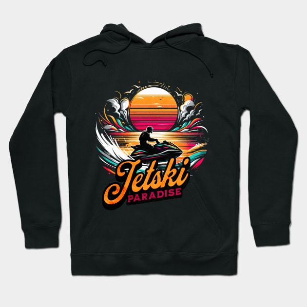 Vintage Jetski Paradise Design Hoodie by Miami Neon Designs